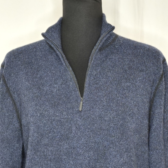 Forte Cashmere Men's Heather Blue 1/4-Zip Mock Neck Long Sleeve Sweater - Size M - Picture 4 of 8